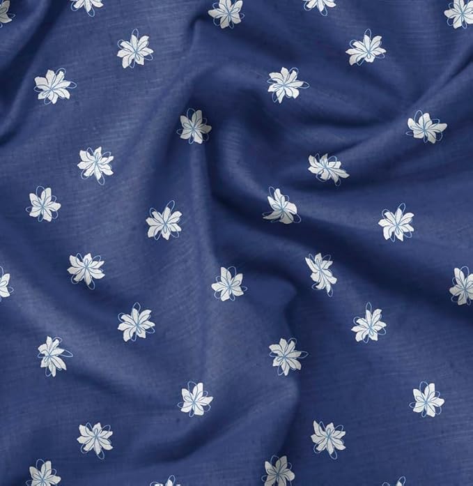 Soimoi Heavyweight Cotton Poplin Fabric Material, Blue - Floral Printed - 42" Inch Width, Natural Cotton Material for Quilt Making, Dresses, Skirts, Pajamas, Pillowcases, Tablecloths, Kurtis, 1 Yard