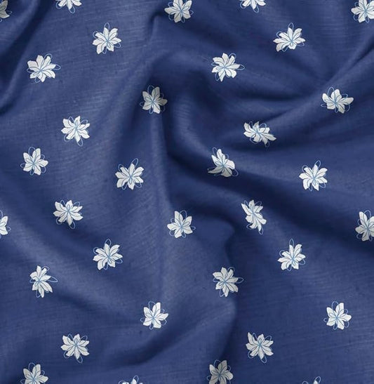 Soimoi Heavyweight Cotton Poplin Fabric Material, Blue - Floral Printed - 42" Inch Width, Natural Cotton Material for Quilt Making, Dresses, Skirts, Pajamas, Pillowcases, Tablecloths, Kurtis, 1 Yard