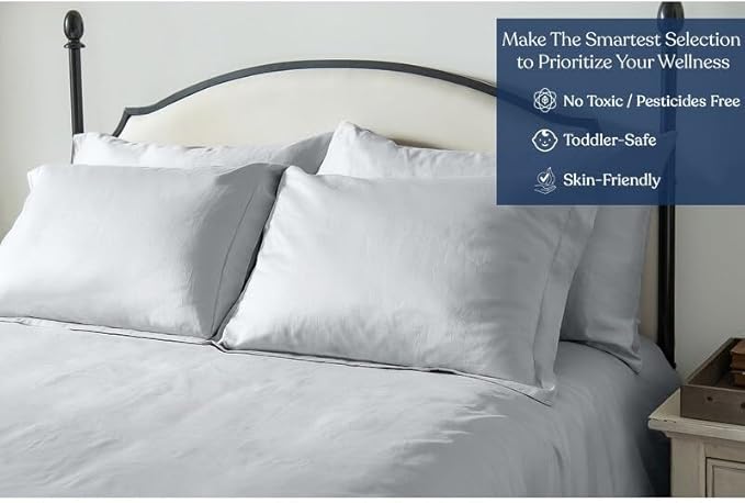 GOTS Certified 100% Organic Cotton Sheets, 400TC Long Staple Cotton, Ultra Soft Silky, Moisture-Wicking, Smooth & Breathable, with Elasticized Deep Pocket