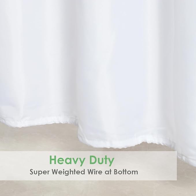 Fabric Shower Curtain Liner 70 x 74 Inch, Water-Repellent Polyester Long Bathroom Shower Curtains Spa and Hotel Quality, Machine Washable, White