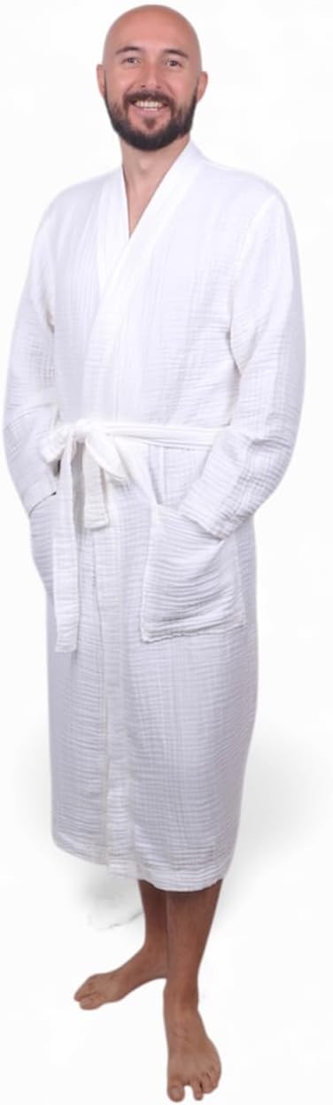 Muslin Bathrobe - Cotton Gauze Robe for Women and Men - Lightweight Breathable Summer Kimono - Boho Spa/Maternity Robe