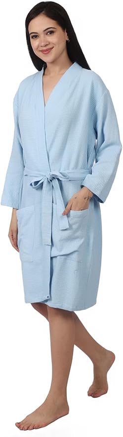 Women's Waffle Bathrobe – 100% Cotton, Lightweight & Absorbent, Spa Robe, Hotel & Lounge Robe