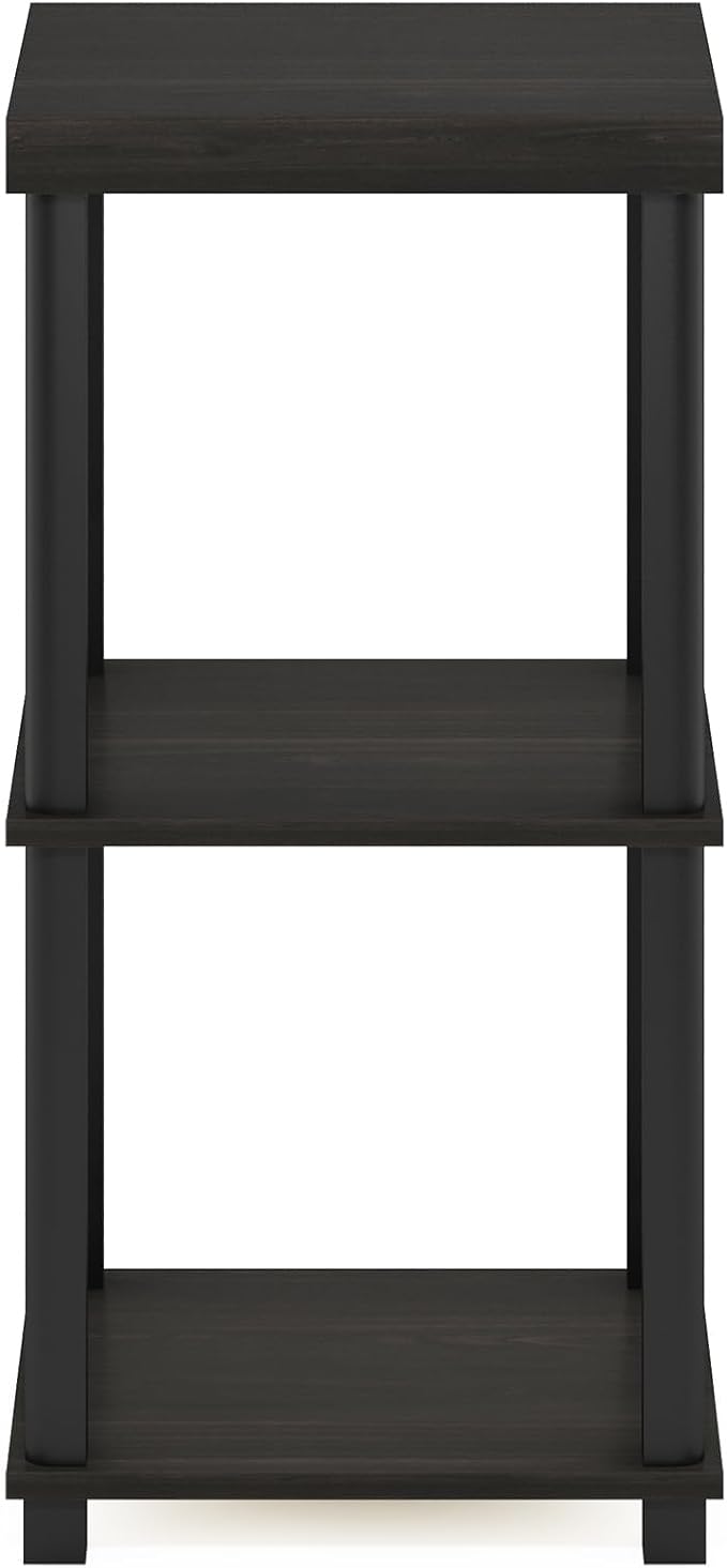 Furinno Turn-N-Tube Side Table, 3-Tier Thick Tabletop End Table with Open Shelf, Toolless Assembly Night Stand, Bedside Table, for Living Room, Bedroom, Espresso