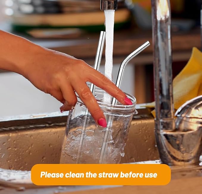 VEHHE Stainless Steel Stanley Straws, 4 Pack 12.5-inchs Long Reusable Stanley Cup Straw with Cleaning Brush (Silver)