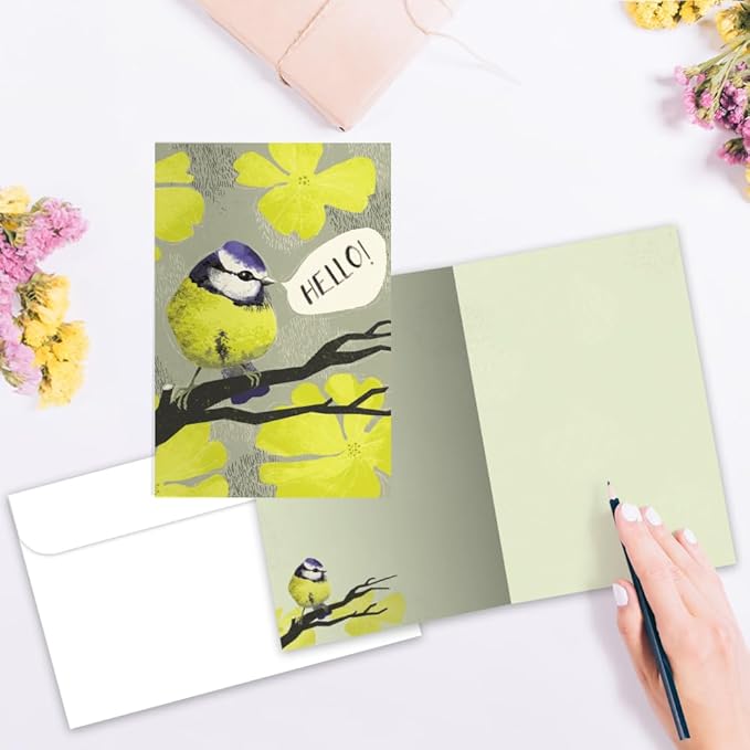 Tree-Free Greetings - All Occasion Cards - Artful Designs - 12 Cards + White Envelopes - Made in USA - 100% Recycled Paper - 4 x 6 - Hello Yellow (FS60006)