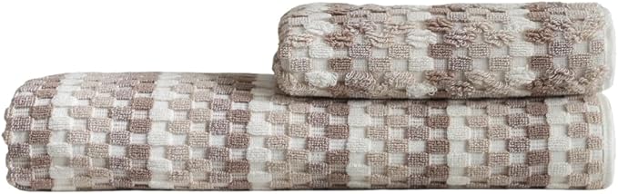 Premium Luxury Waffle Weave Cotton Towel Set - 160g Hand Towel & 650g Oversized Bath Towel (30"x60") - Ultra Absorbent, Quick-Dry, Soft Textured Jacquard (Sandalwood)