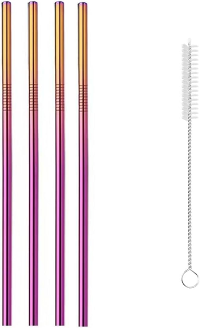 Reusable Metal Straws,10.5" Stainless Steel Straws,Easy to Use(4 PCS,Dazzling colors)