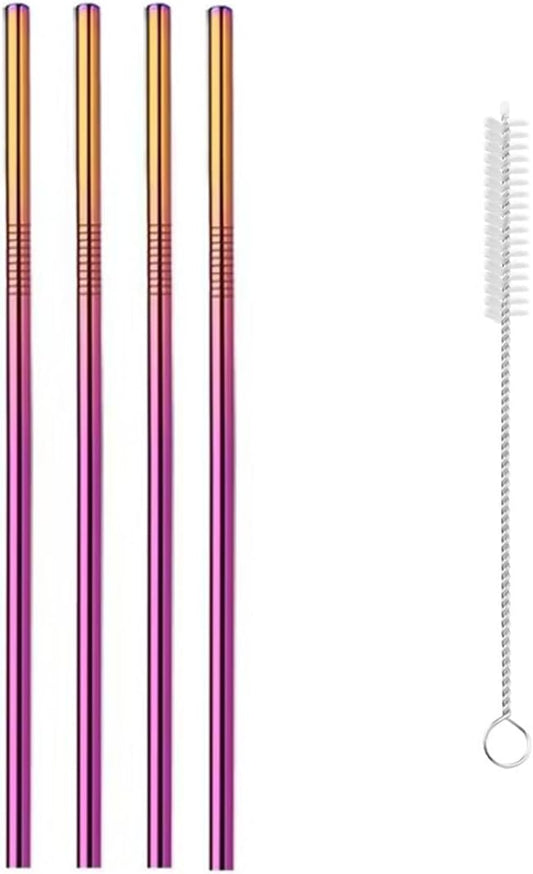 Reusable Metal Straws,10.5" Stainless Steel Straws,Easy to Use(4 PCS,Dazzling colors)