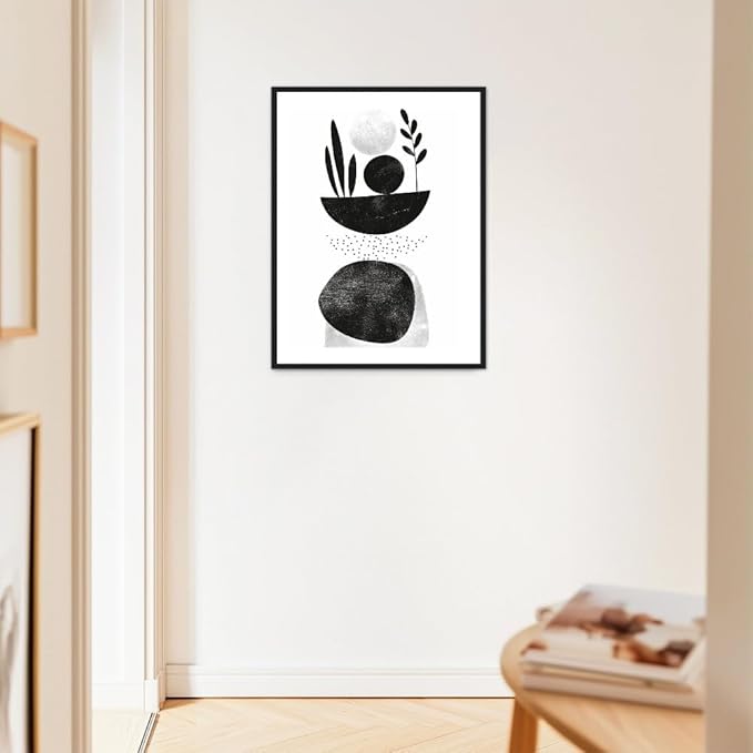 Moonow7 Boho Abstract Plant and Leaf Wall Art Poster, Minimalist Black and White Botanical Prints for Home Decor, Decorations for Living Room, Bedroom, Office, Unframed Size 20x25 cm / 8x10″