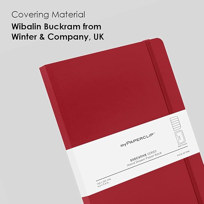 myPAPERCLIP Executive Series A5 Ruled Notebook | 192 Pages, 80 GSM, Soft Cover, A5 (5.83 x 8.27 in) | Flat Lay | Bookmark, Elastic Closure & Back Pocket | Red
