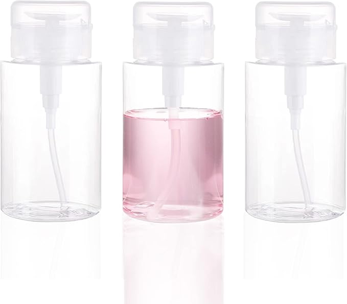 3 Pack Push Down Pump Dispenser Empty Push Top Bottles Containers for Nail Polish Makeup Remover Micellar Water Facial Toner 6.7oz/200ML