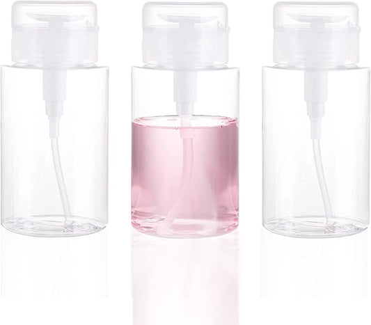 3 Pack Push Down Pump Dispenser Empty Push Top Bottles Containers for Nail Polish Makeup Remover Micellar Water Facial Toner 6.7oz/200ML