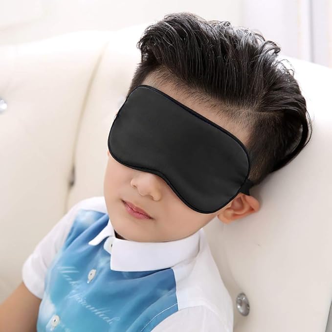 100% Natural Silk Sleep Eye Mask Kids, Cute Night Sleeping Mask with Adjustable Elastic Strap for Girls Boys Child (Black Small)