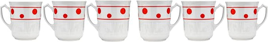 Czech Porcelain Coffee Mugs Set of 6-8 Oz White Tea Cups with Red Polka Dots - Hand-Painted Premium Drinkware for Cappuccino & Cocoa - Microwave & Dishwasher Safe - Traditional European Design