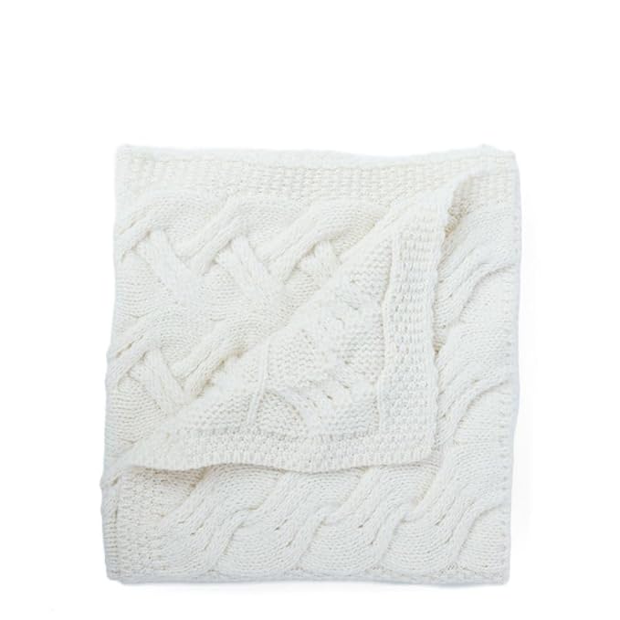 Aran Woollen Mills Supersoft Merino Knit Patch Cot Throw 22" x 32" (Natural)