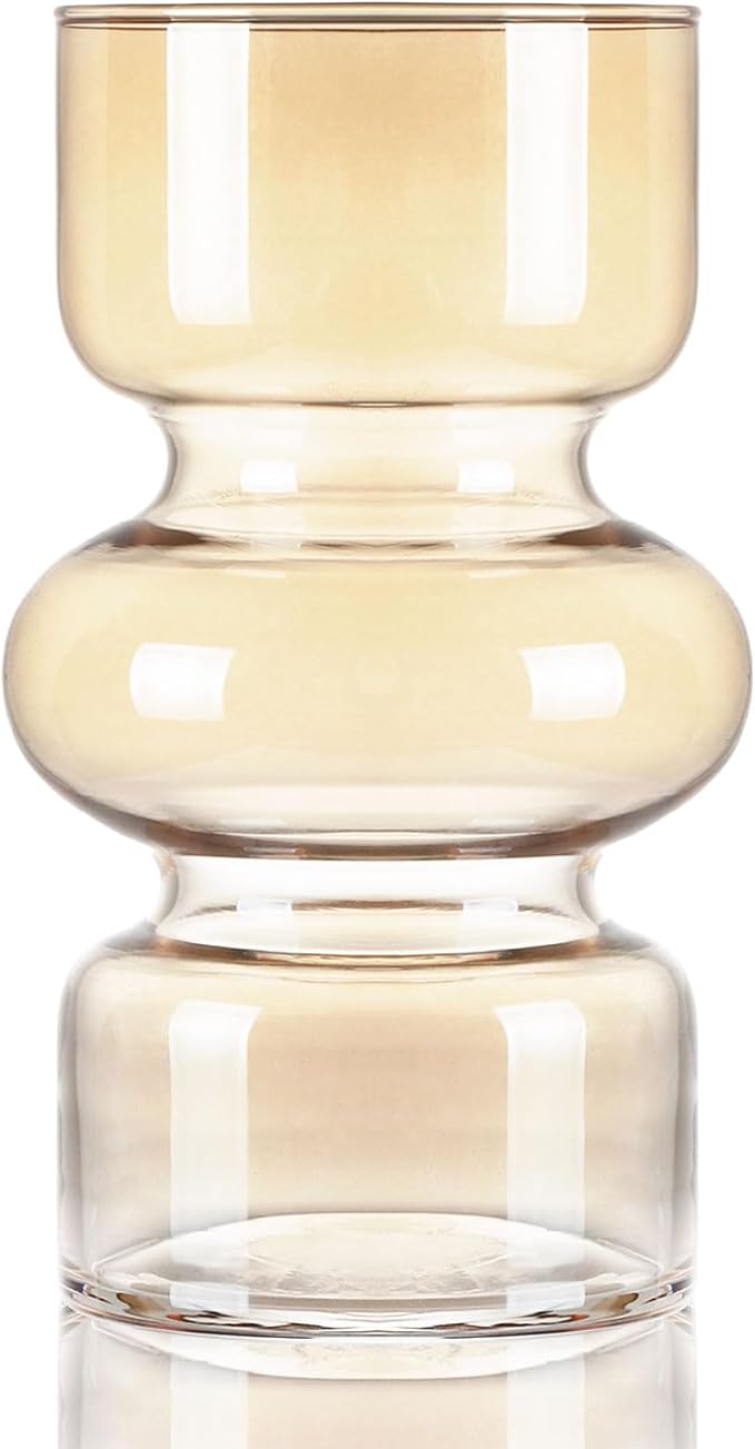 VanEnjoy Amber Glass Hydroponic Vase, Colored Glass vase Flower, Three-Layer 7 inch Cylinder vase for Home Décor, Modern Glass Vase for Home, Office, Wedding