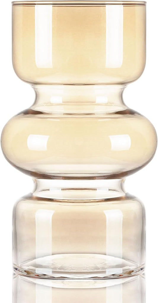 VanEnjoy Amber Glass Hydroponic Vase, Colored Glass vase Flower, Three-Layer 7 inch Cylinder vase for Home Décor, Modern Glass Vase for Home, Office, Wedding