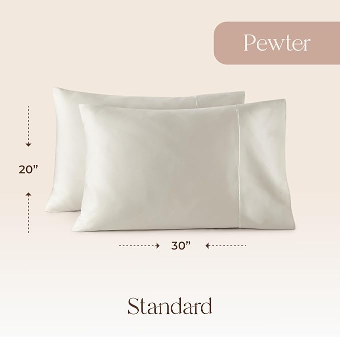 100% Organic Cotton Pillow Cases Standard Size Set of 2-100% Cotton Pillowcases GOTS Certified 300 Thread Count - Naturally Cooling Comfortable Breathable & Soft Pillow Cases (Pewter, Standard)