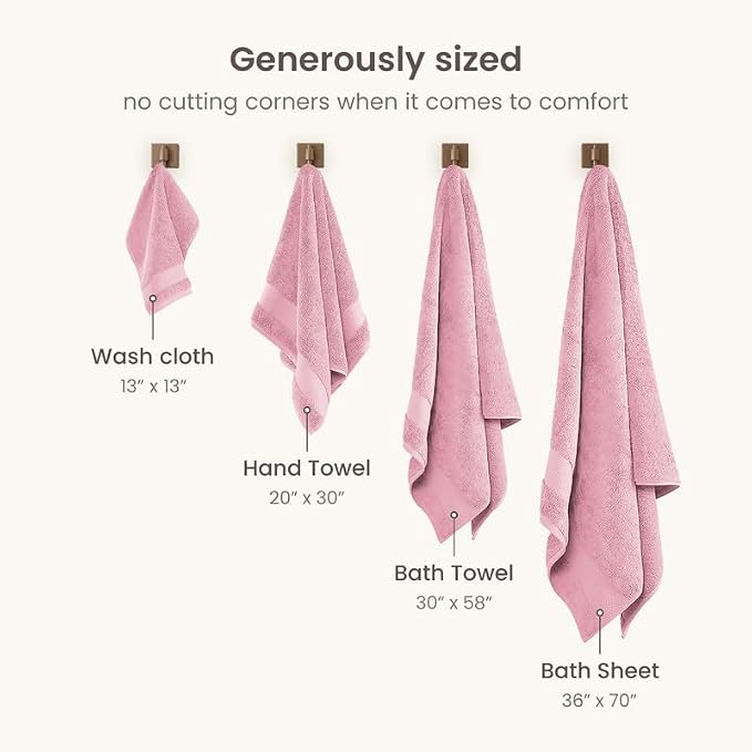 BIOWEAVES 100% Organic Cotton 700 GSM Plush Luxury Bath Towels for Bathroom 30" x 58" GOTS Certified - Dusty Pink, Pack of 2