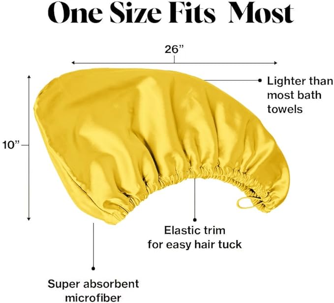 Satin Microfiber Hair Towel Wrap for Quick Drying & Anti-Frizz - Super Absorbent, Hair Turbans for Wet Hair, Ideal for Long, Short, Curly Hair (Gold)