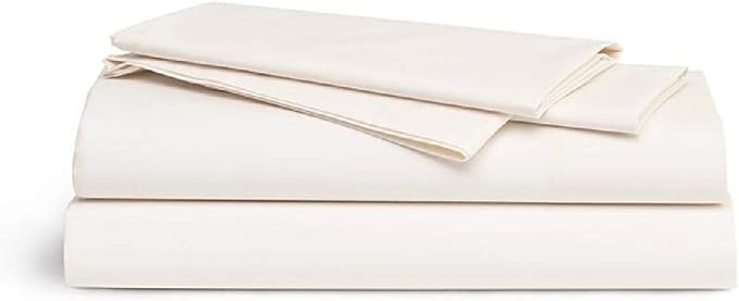 ORGANIC TEXTILES Organic Cotton Bed Sheets Set for Bedroom (Queen Size, Ivory) 410 Thread Count, GOTS Certified, Breathable and Comfortable, Luxurious Soft Feel, All Season Use, Machine Washable