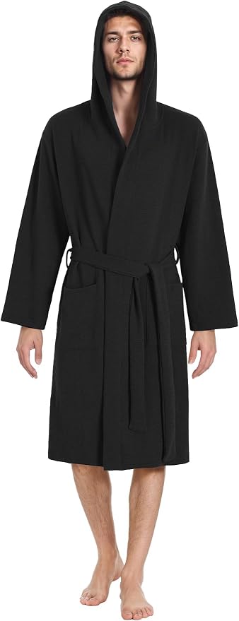 Latuza Men's Waffle Knit Hooded Robe Lightweight Bathrobe