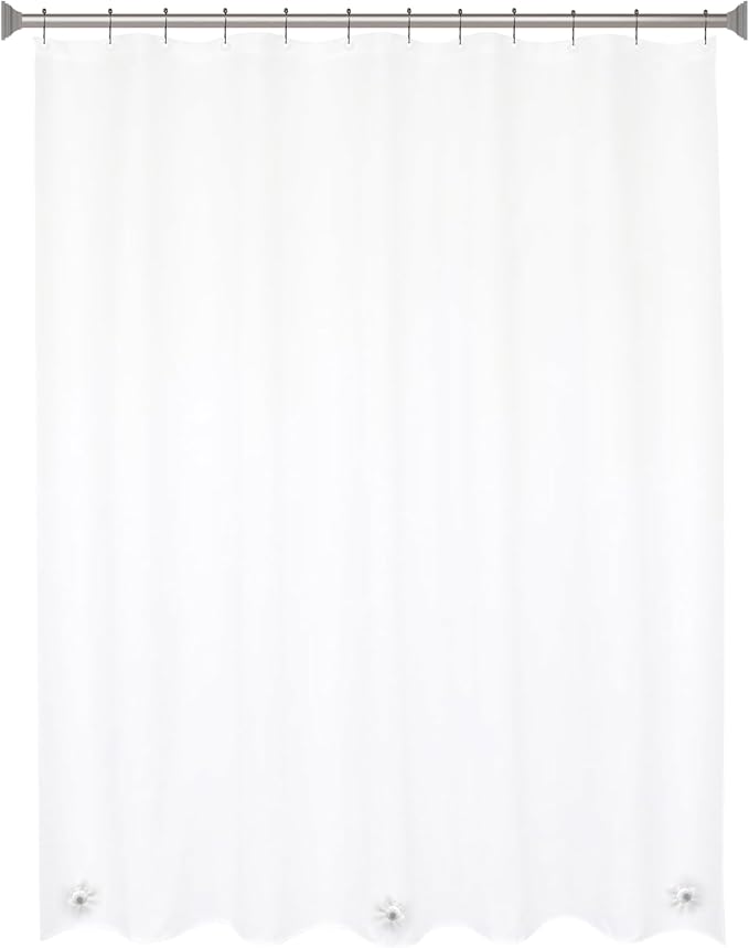 Kenney KN61708 Medium Weight 5 Gauge Waterproof PEVA Shower Curtain Liner with Durable Eyelet Hang Holes, Weighted Magnetic Hem, and 12 Piece Beaded Roller Ring Set for Bathroom, 70" W x 72" H, Clear