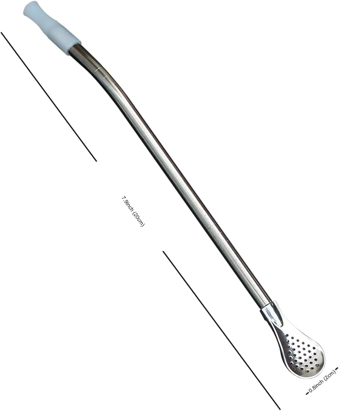 Reusable Bombilla Yerba Mate Straw - Stainless Steel Removable Spoon Style Filter with Soft Silicone Tip - Metal Straw for Drinking Loose Leaf Tea, Coffee - Includes Cleaning Brush by Beruth