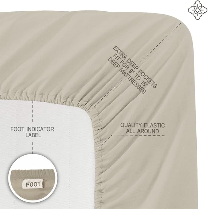 BIOWEAVES 100% Organic Cotton Sheets, 300 Thread Count 4-Piece GOTS Certified Bed Sheet Set Fits Mattress Upto 17" Deep Pocket, Soft & Silky Sateen Weave (Full, Sand)