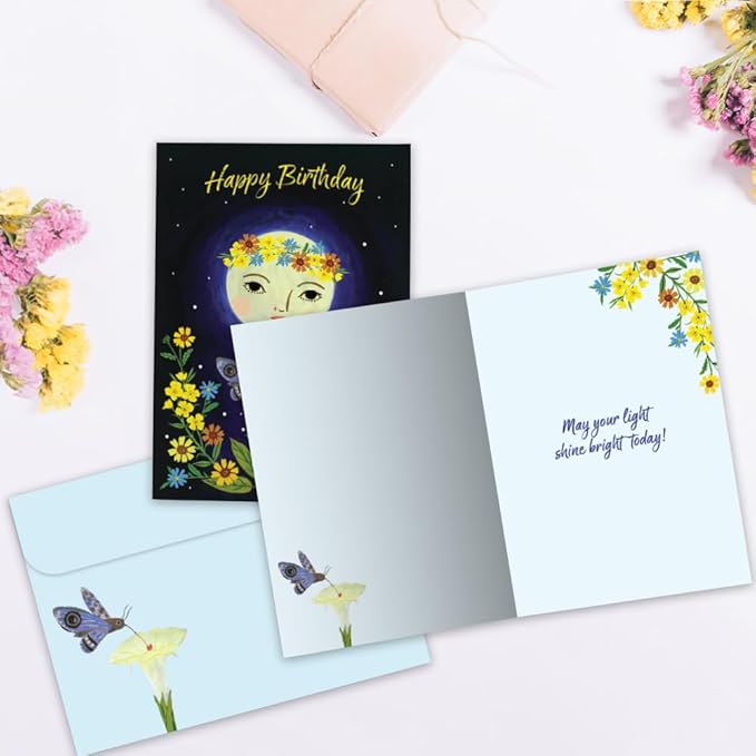 Tree-Free Greetings - Birthday Card - Artful Designs - 1 Card + Matching Envelope - Made in USA - 100% Recycled Paper - 5 x 7 - Light Love Spirit (GO65242)