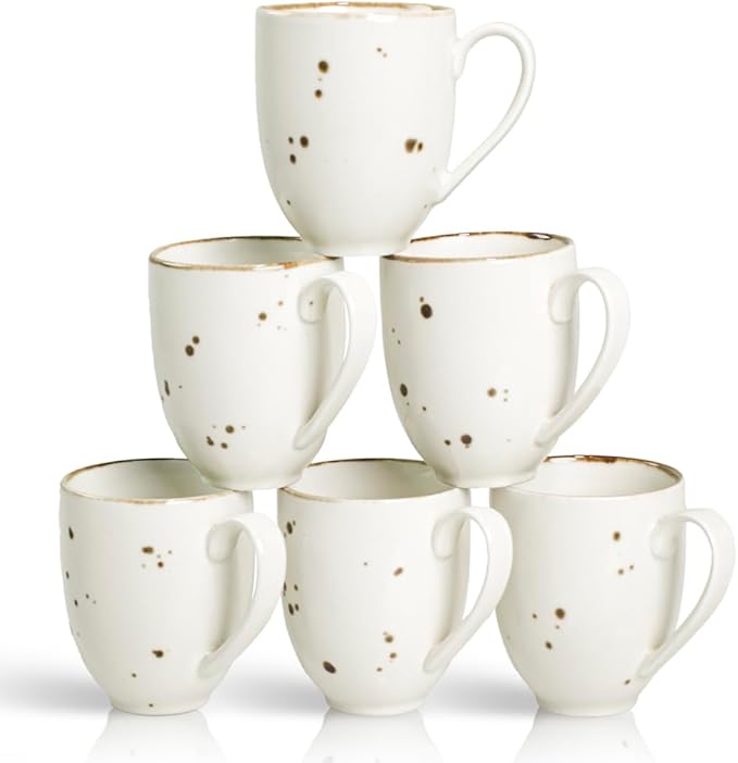 Esfour Ceramics Coffee Mugs Set Of 6, 14 Oz Large Handle Heavy Duty Cups - Microwave Dishwasher Safe - Latte, Cappuccino, Tea, Cocoa, Mocha - Men, Women, Home Office Daily Use, Classic Assorted Colors