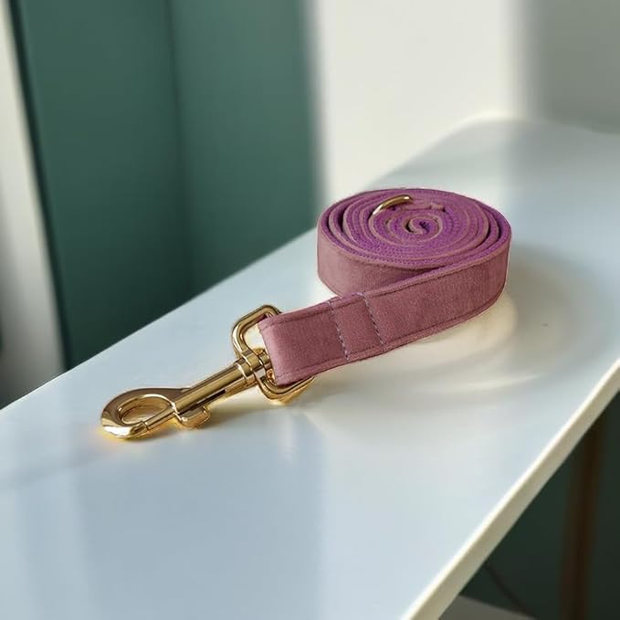 Love Dream Velvet Dog Collar and Leash Set, Soft & Comfy Adjustable Dog Leash and Collar with Heavy Duty Metal Buckle for Small Medium Large Dogs Training & Walking (XLarge, Light Purple)