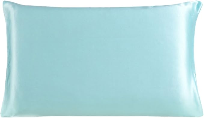 uxcell 1 Pack 100% Charmeuse Pure Silk Pillowcase for Hair and Skin, 350TC 19 Momme Soft Breathable Pillow Case with Hidden Zipper, Light Blue King(20x36inch)