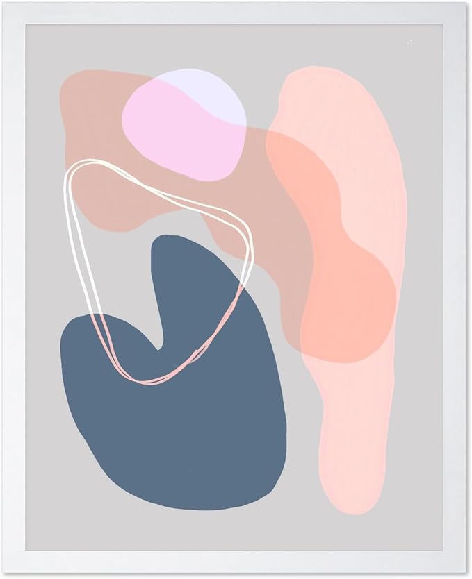 Monem Art Abstract Organic Shapes Print - Minimal Scandinavian Line Art Poster - Wall Decor for Living Room, Bedroom or Office - 8x10 White Framed Wall Art by Mareike Bohmer