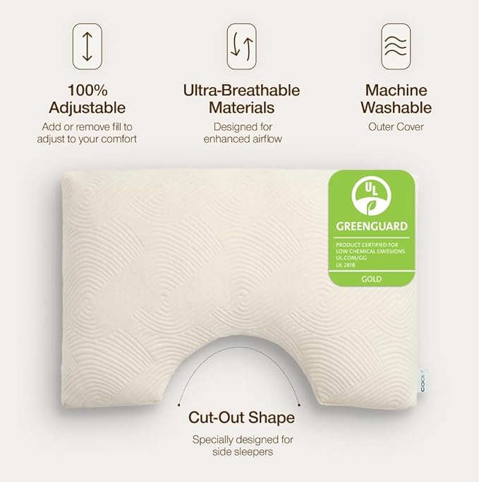Coop Home Goods Adjustable Latex Cut-Out Pillow Queen, Talalay Latex & Microfiber Fill, Ergonomic Shoulder Cut-Out, Naturally Cooling, Eco-Friendly, Medium Firm for Side Sleepers, GREENGUARD Gold