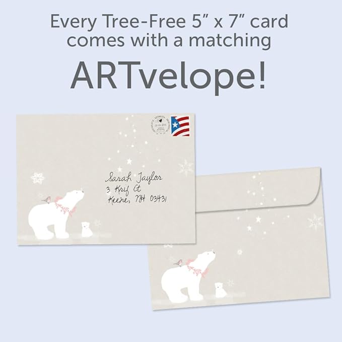 Tree-Free Greetings - Christmas Greeting Cards - Artful Designs - 1 Card + Matching Envelopes - Made in USA - 100% Recycled Paper - 5"x7" - Sweet Polar Christmas (GO64212)