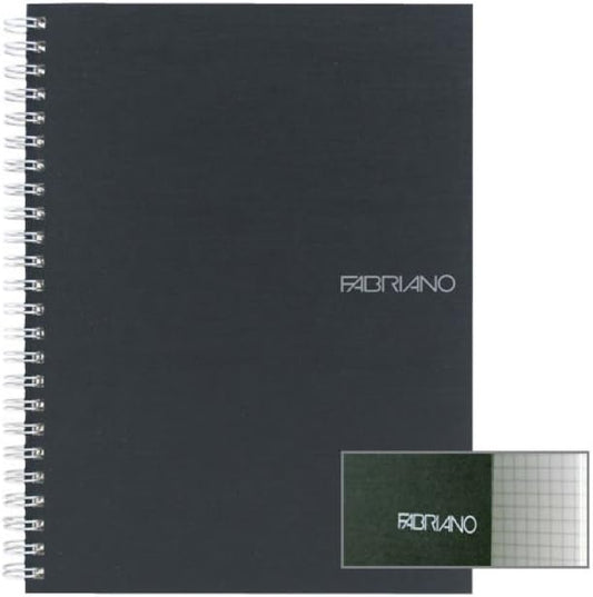 Fabriano EcoQua Notebook, Small, Spiral-Bound, Grid, 70 Sheets, Black