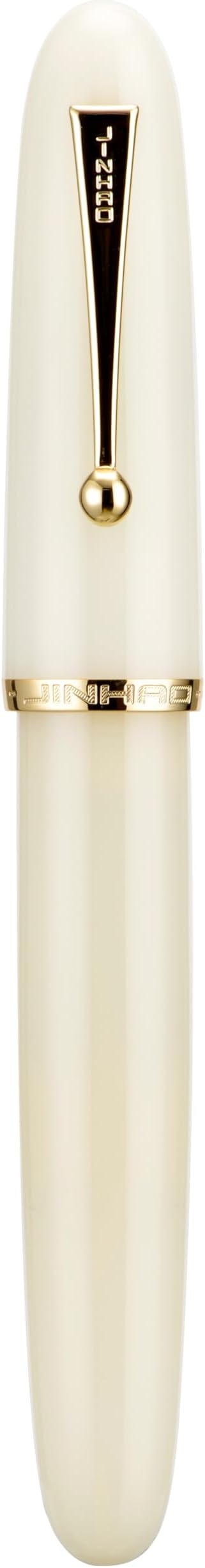 Jinhao 9019 DaDao Series Fountain Pen, Size 8 Medium Heartbeat Nib with Large Ink Converter, Ivory White Acrylic Design Smooth Writing Pen (Gold Trim)