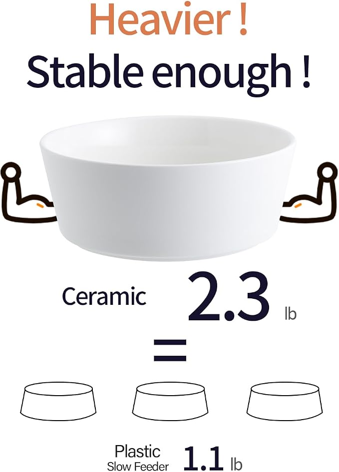 White Elevated/Raised Dog Bowl Ceramic with Wood Stand for Medium Large Breed,Dog Food Water Dish Heavy Wighted,8 in Non Slip Modern Cute Porcelain Pet Bowl Extra Large Wide Mouth