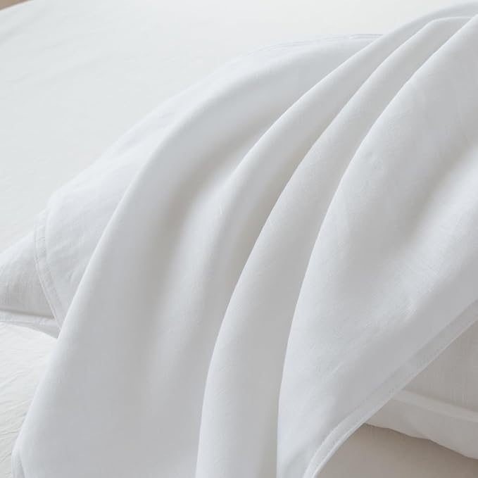 EVERLY 100% Linen Pillowcases Set of 2, French Linen from Normandy, 20X36Inch Standard Size, Natural Color, Coconut Buttons Closure, Flax Pillowshams-Pillowcase-White