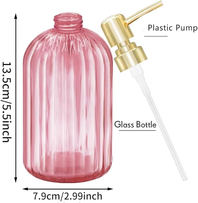 Soap Dispenser - 2 Pack 14 Oz Kitchen Soap Dispenser with Pump, Bathroom Transparent Soap Dispenser Bottle for Hand Soap, Dish Soap or Lotion (Pink)