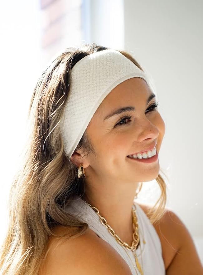 VOLO Hero Hair Towel + Facial Spa Headband for Women | Wrap Towel + Headband for Washing Face & Makeup | Ultra-Soft, Fast Drying, Anti-Frizz Nanoweave Fabric | Reusable Package (Salt White)