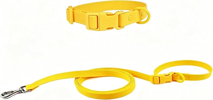Ovale Waterproof PVC Dog Collar&Leash Set,Leash with Buckle.((M, Yellow) | Durable PVC Material Easy to Clean, Multi Ways to Wear Hand/Waist/Shoulder