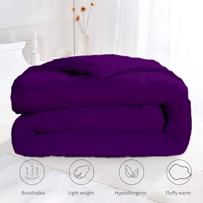 All Season Hypoallergenic Luxurious Down Alternative Cotton Comforter, Ultra-Soft 750 Fill-Power California King Size Measure 102" x 96", Purple