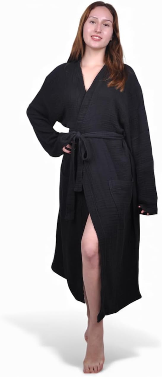 Muslin Bathrobe - Cotton Gauze Robe for Women and Men - Lightweight Breathable Summer Kimono - Boho Spa/Maternity Robe