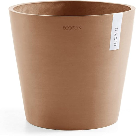 Ecopots Amsterdam Durable Modern Round Indoor/Outdoor Recycled-Based Composite Flower Pot Planter w/Water Reservoir, Terracotta Color, 12"