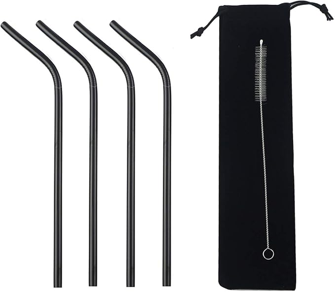 Metal Straws Stainless Steel Straws 8.5" Drinking Straws Reusable 4 Set - Ultra Long Muti Color-Cleaning Brush for 20/30 Oz for Trail Tumblers Yeti RTIC SIC Ozark (4 Bent|1 Brush）