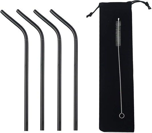 Metal Straws Stainless Steel Straws 8.5" Drinking Straws Reusable 4 Set - Ultra Long Muti Color-Cleaning Brush for 20/30 Oz for Trail Tumblers Yeti RTIC SIC Ozark (4 Bent|1 Brush）