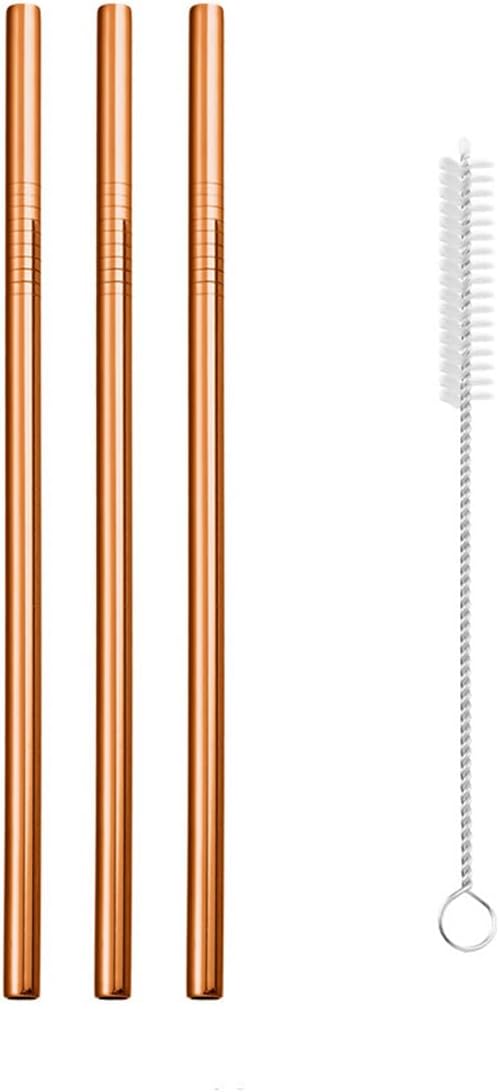 Reusable Metal Straws,10.5" Stainless Steel Straws,Easy to Use(3 PCS,Rose gold)