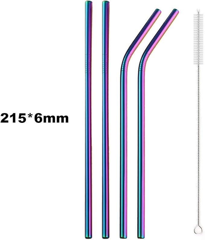 JASHII Reusable Portable Metal Straws Stainless Steel Eco-friendly Drinking Straw with Travel Cloth Bag (2 Bent 2 Straight 1 Brush),Purple